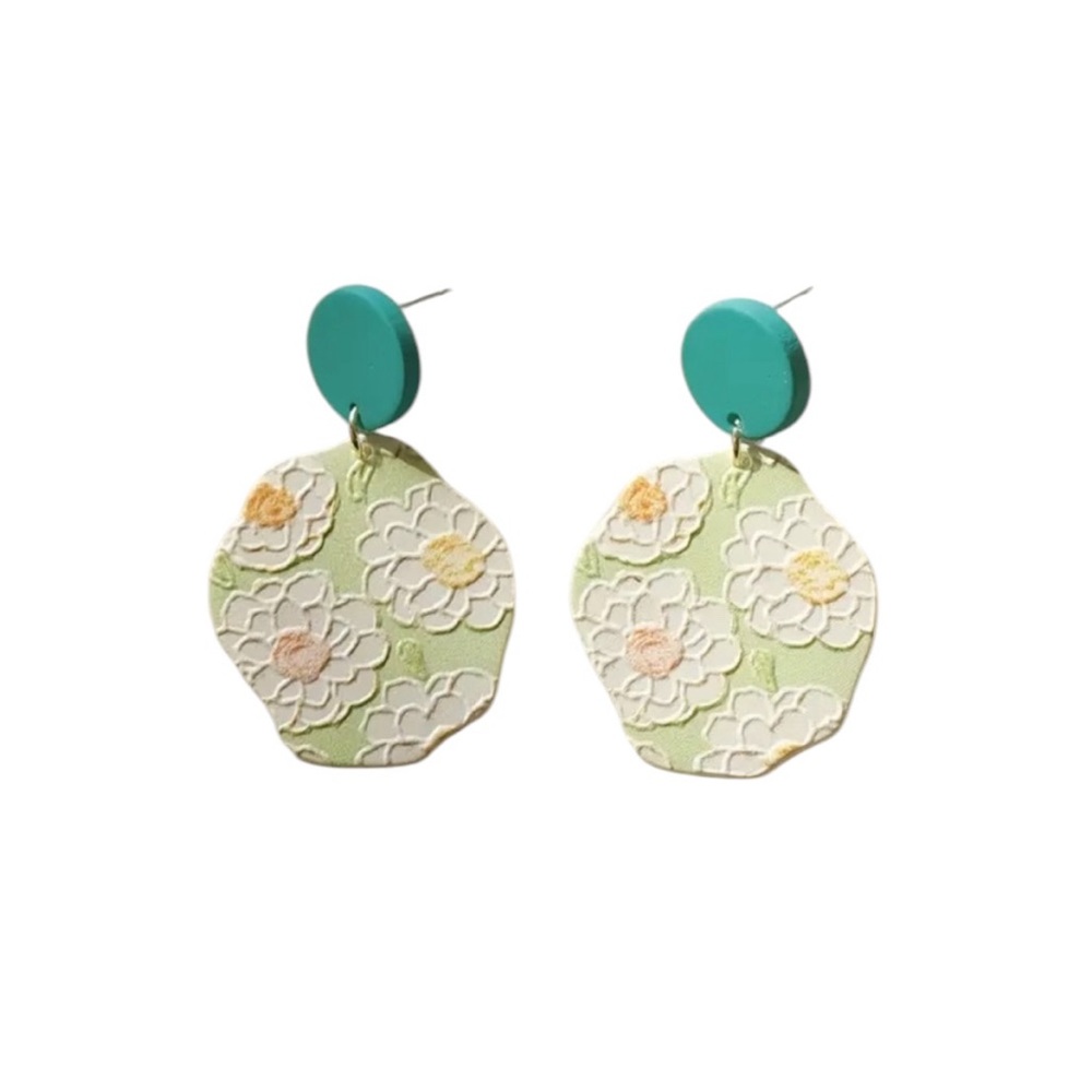 Green Floral Acrylic Dangle Earrings